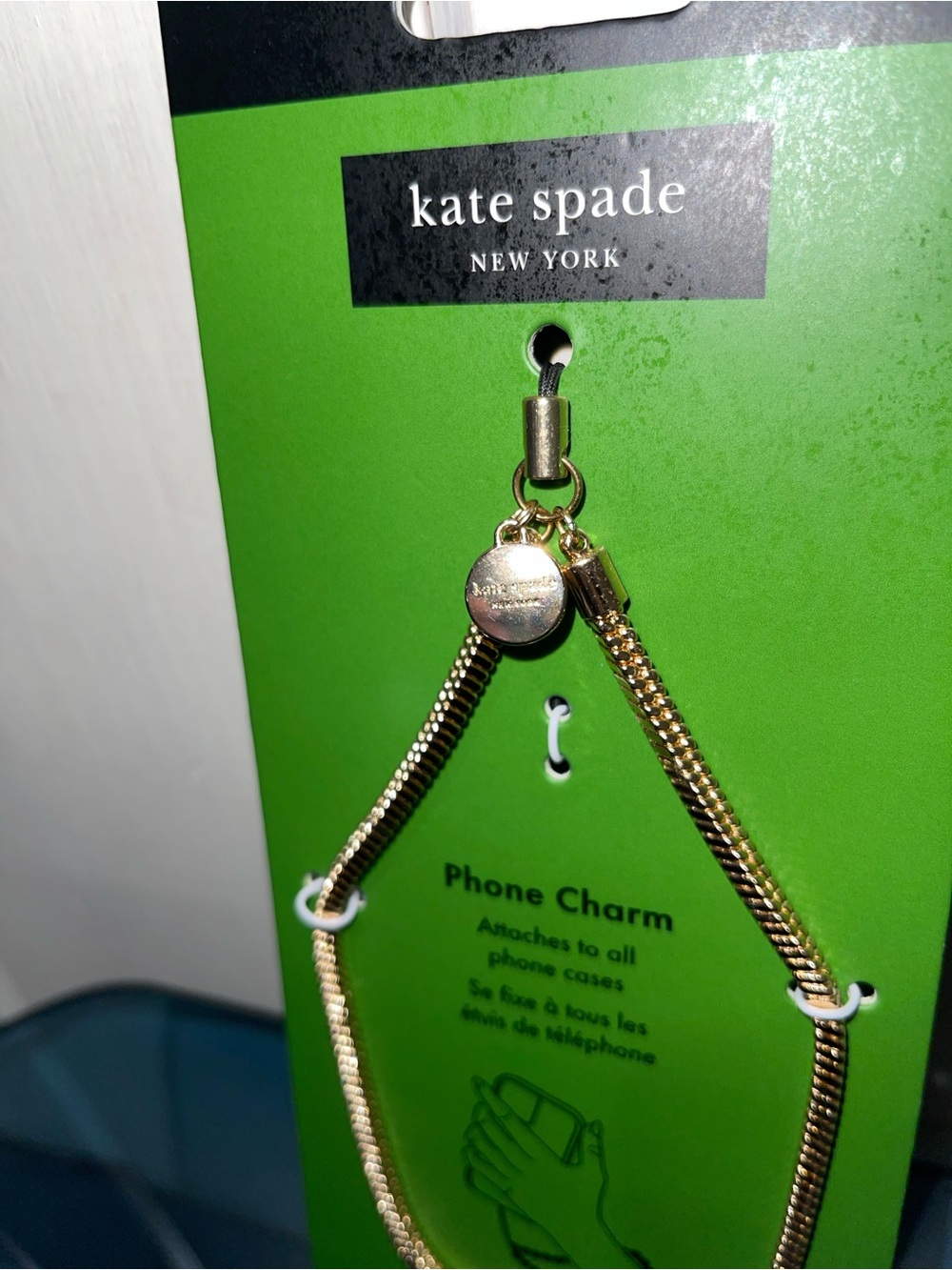 Kate Spade ♠️ New York Phone Charm Gold Chain Accessory Fits All Phone Cases NWT - Picture 2 of 4